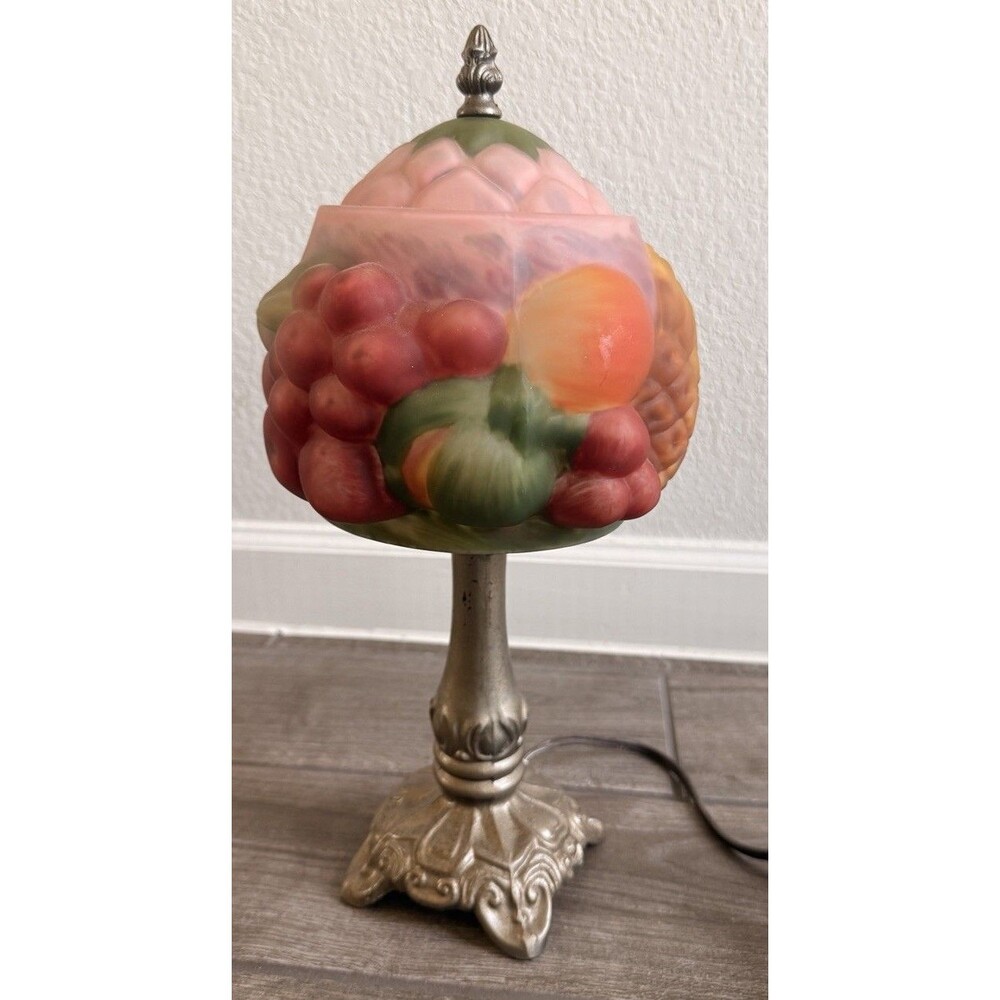 Vintage Reverse Painted Puffy Fruit Table Lamp 16" Working No Makers Mark